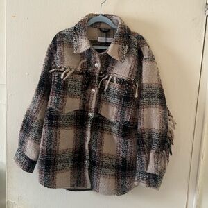 Zara Plaid Shacket Fringe Cowgirl Brown Cream Tan
Jacket Coat size 10 NWT